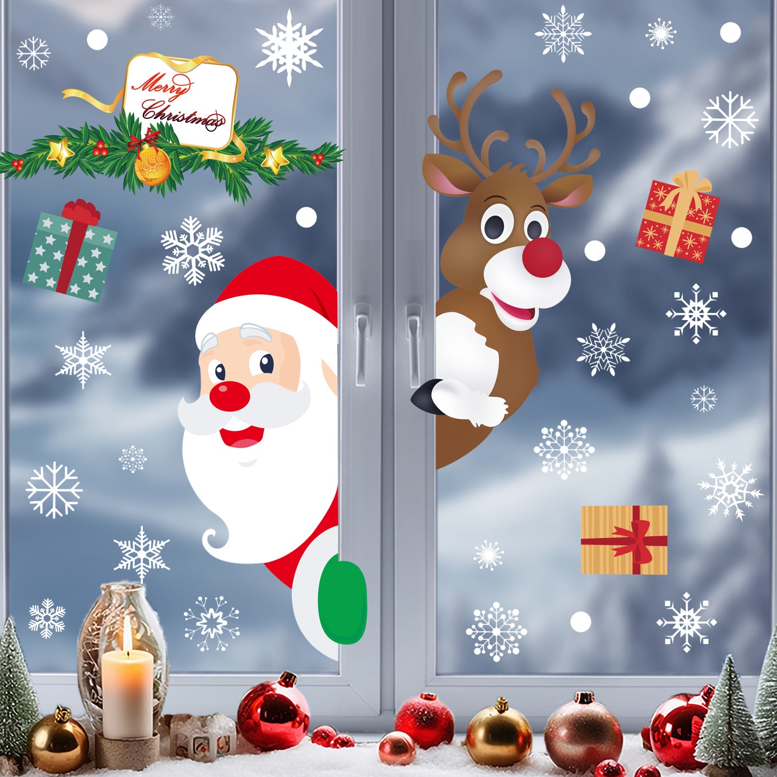 Snowflake Window Decal - Christmas Window Stickers Snowflake Santa Claus