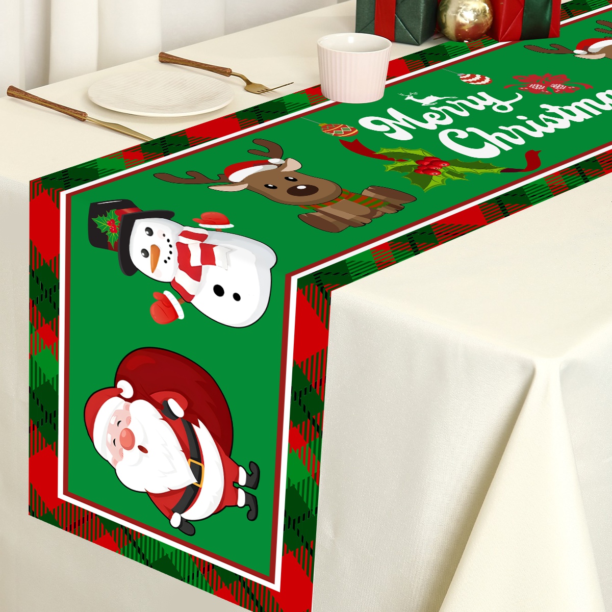 Christmas Santa Clause Polyest - Christmas Table Runner ulasan dan harga